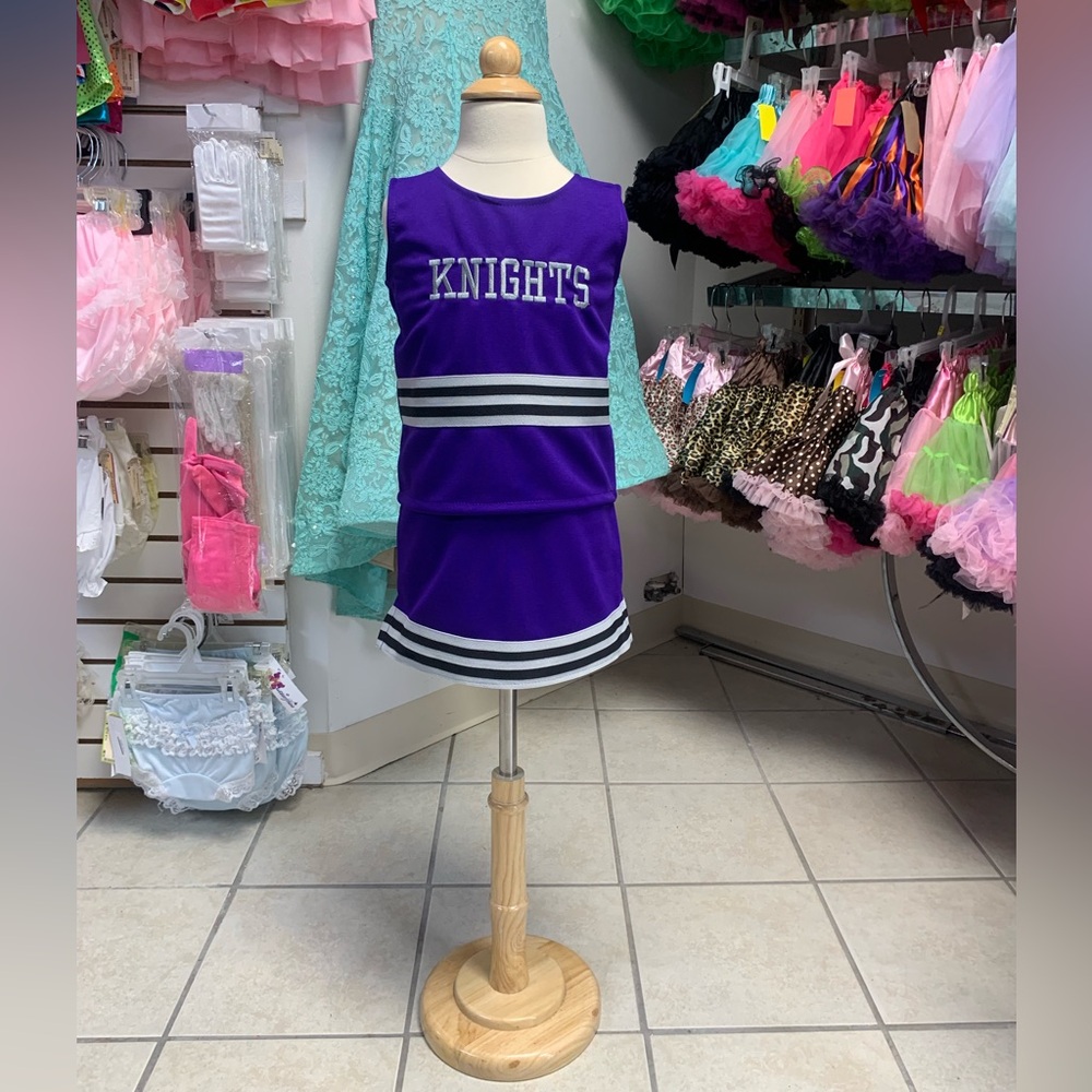 Childs Size 3 thru 16 Purple Gray & Black Knights Logo Cheerleading Uniform NWT